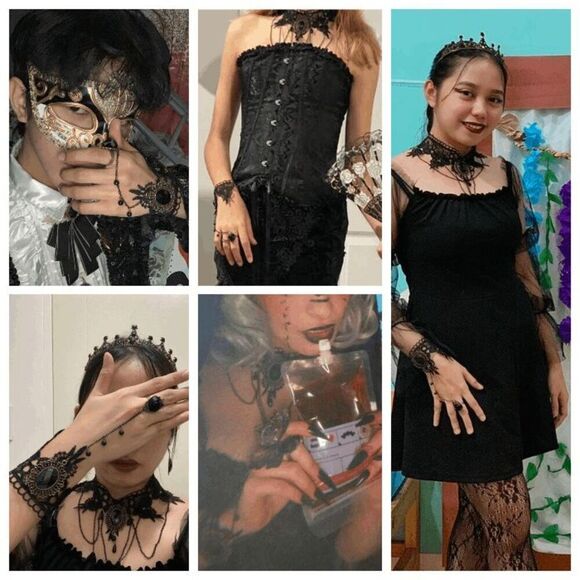 3PCS Gothic Victorian Vintage Retro Halloween Costume Black Accessories Set NEW - Picture 10 of 16